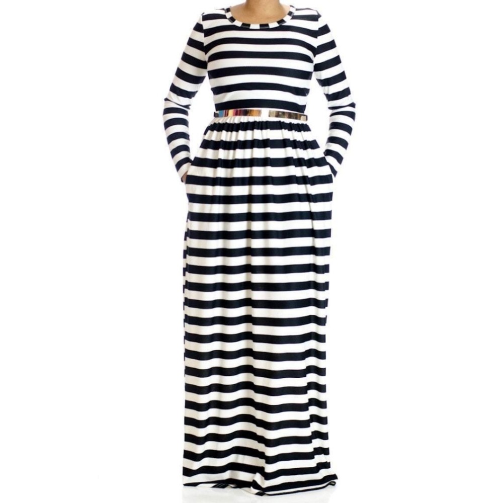 Kabayare fashion long sleeve striped Maxi dress